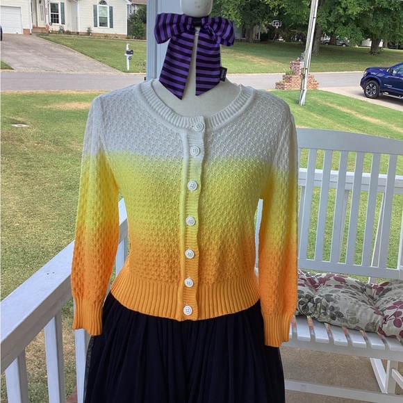 Pinup Couture Sweaters - Pinup cropped Halloween candycorn cardigan